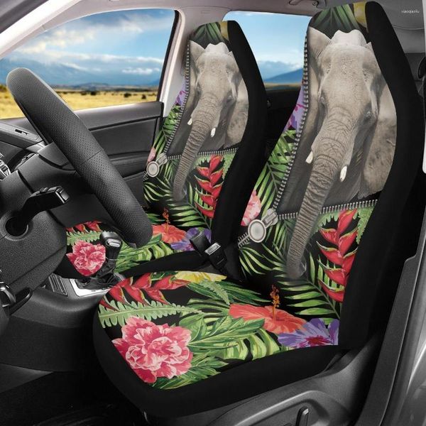 Capas de assento de carro INSTANTARTS Folhas de flores tropicais e design de zíper de elefante resistente antiderrapante Protetor frontal interno para automóveis