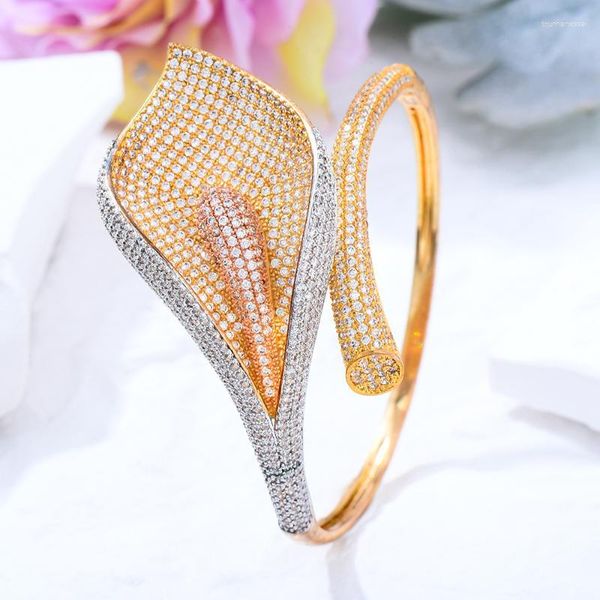 Braccialetto GODKI Trendy Luxury Tricolor Lotus Braccialetti per le donne Wedding Full Cubic Zircon Crystal CZ Dubai Silver Color Party Bracelet 2023 Raym