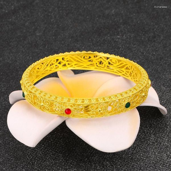 Armreif Filigran Luxus Frauen Gelbgold Gefüllt Armband Weibliche Dubai Hochzeit Schmuck Geschenk Unopen Raym22
