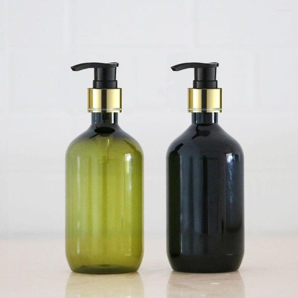 Bottiglie di stoccaggio Flacone per lozione con pompa a collare d'oro da 300 ml Contenitore cosmetico in plastica verde nero Shampoo vuoto Sub-imbottigliamento Campione di olio essenziale