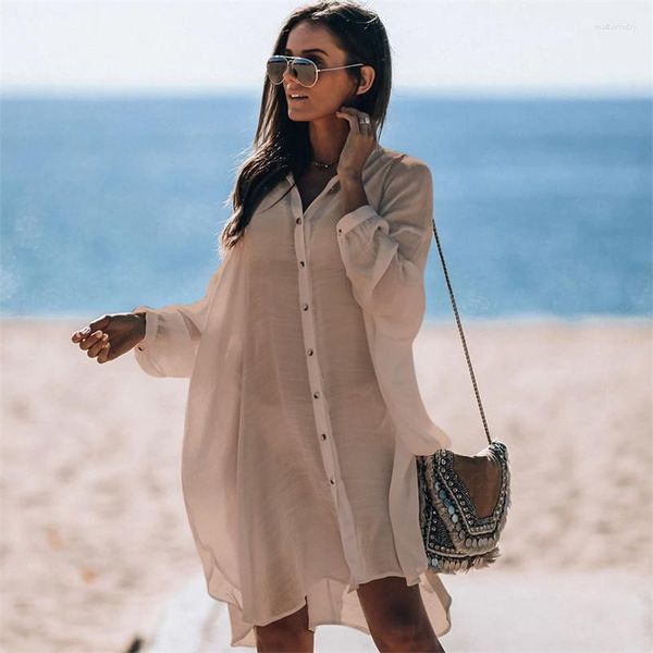 Costumi da bagno da donna in cotone di bambù Cardigan in stile camicia Cappotto da spiaggia Bikini Cover-up Costume da bagno da vacanza con protezione solare Abbigliamento da donna