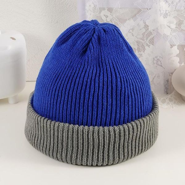 Gorros Azul Cinza Chapéu De Malha De Lã Feminino Outono E Inverno Moda Simples E Quente Boné De Proteção De Ouvido Presentes Dos Namorados