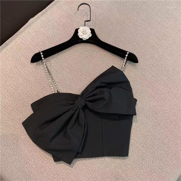 Serbatoi da donna Top con catena di diamanti sexy Camis con strass Camis con fiocco nero Crop Top Vacanze estive Camicie senza spalline bianche per le donne Tees