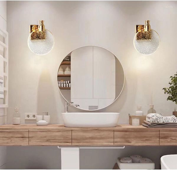 Candeeiro de parede LED nórdico com luz interior luxuosa quarto de cabeceira Cristal Penteadeira espelho