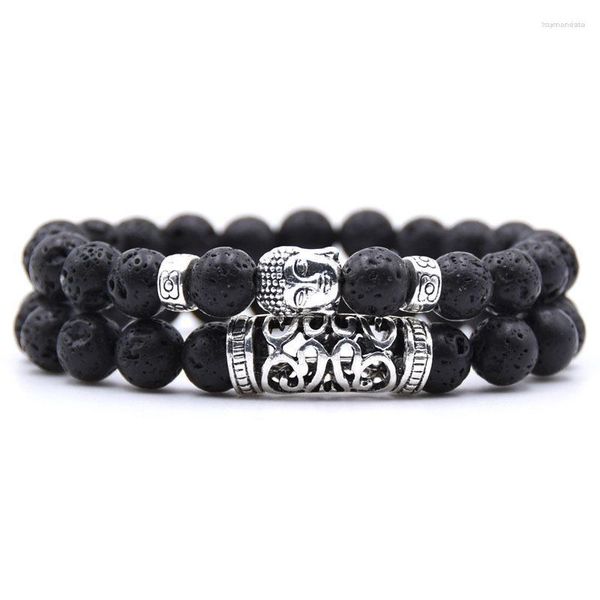 Charm Bracelets Fashion Couple Bracelet 2 Piece Sets Men Jewelry 8mm Natural Lava Stone Buddha Reiki Prayer Yoga Women Bileklik Raym22