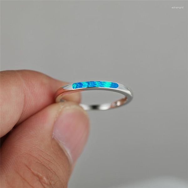 Hochzeit Ringe Einfache Mode Blau Opal Stein Ring Weibliche Nette Kleine Runde Dünne Klassische Silber Farbe Für Frauen Stapel schmuck