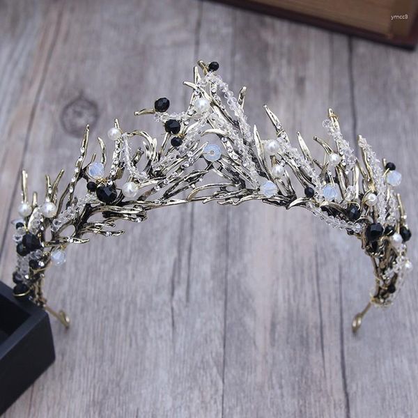 Fermagli per capelli Barocco Bronzo Vintage Princess Crown Fatto a mano Artificiale Rosa/Nero Strass Quinceanera Accessorio da sposa Hairwear