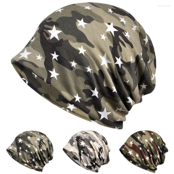 Berets Mehrzweck-Halstuch Hüte Camouflage Star Print Hut Damen Herren Slouchy Beanie Cap HATRX0038