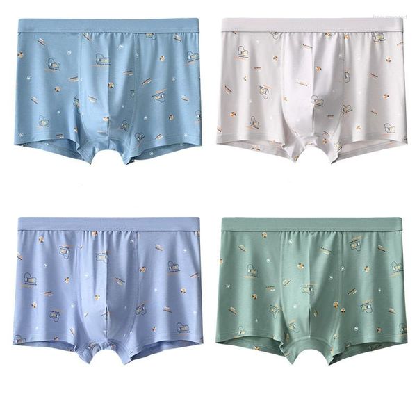 Cuecas Impressas Masculinas Boxers Adolescentes Meninos Juvenis Esportes Calcinhas Confortável Respirável Masculino Boxers 4 pçs/pacote