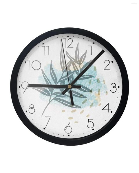 Relógios de parede Aquarela Flores Ramos Folhas Azul Impressão Personalizada Relógio Redondo Relógio Silencioso Sala de Estar Cozinha Quarto Decoração da Casa
