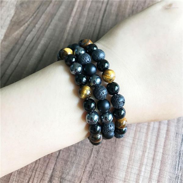 Strand 3 Pcs Set Bracelets Natural Stone Bracelet Men's Yoga Wrist Gift For Men Friendship Meditation Jewelry