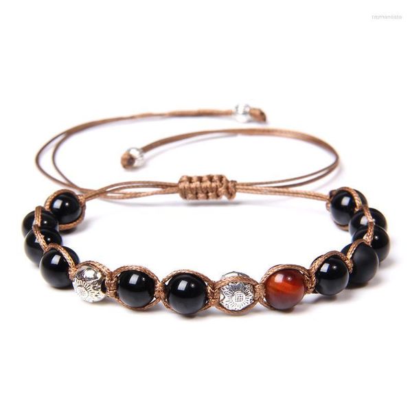 Bracciale con perline di perline Bracciale avvolgente regolabile Bracciale con onice di pietra occhio di tigre rosso per uomo Donna Catena d'oro Braccialetti intrecciati fatti a mano Gioielli