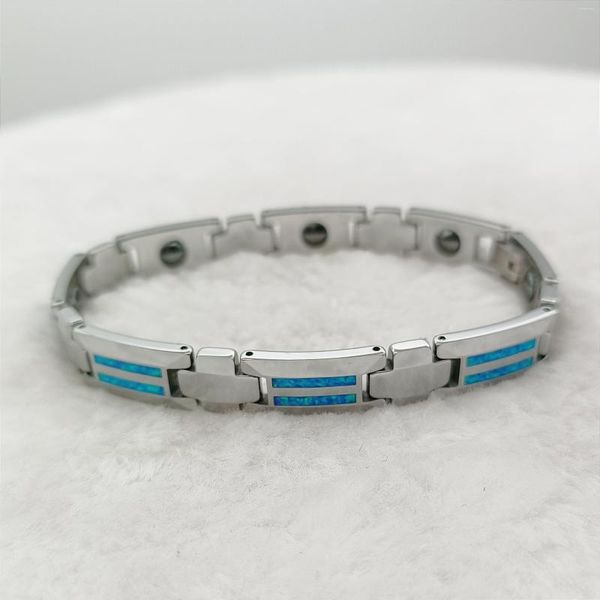 Braccialetti di collegamento Designer da uomo di alta qualità Luxury Blue Opal Fashion Jewelry Braccialetto magnetico in carburo di tungsteno No Fade Non appannamento