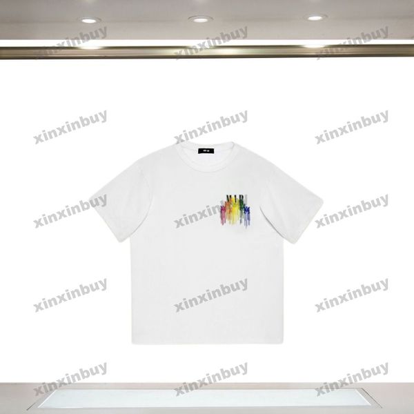 xinxinbuy Men designer Tee t shirt 23ss Borlas coloridas imprimir manga curta algodão feminino branco preto azul S-XL