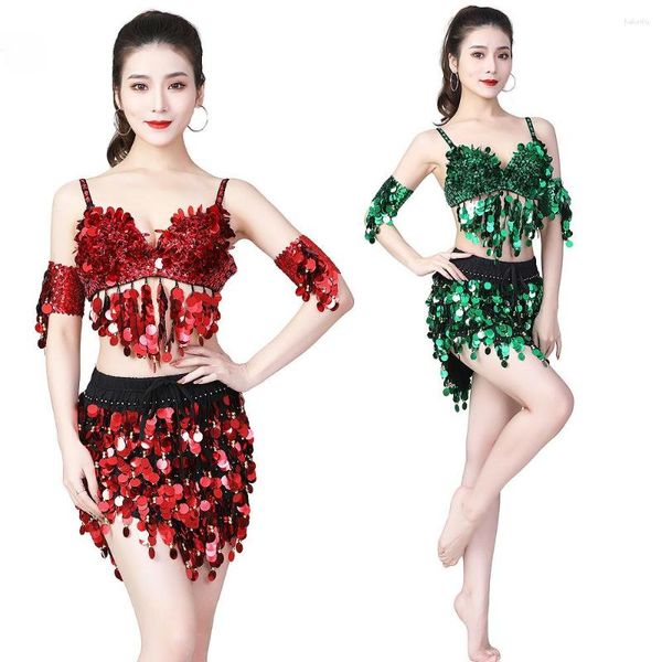 Стадия Wear 2023 XL Size Sexy Dance Costumes для женской карнавальной одежды 4-листья кисточка для бюстгальтера с нарядами для юбки