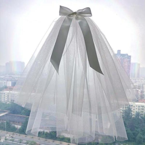 Kopfbedeckungen Schleier kurzer doppelschicht weißer Reisbow Hochzeitspographie Brautkopfschmuck