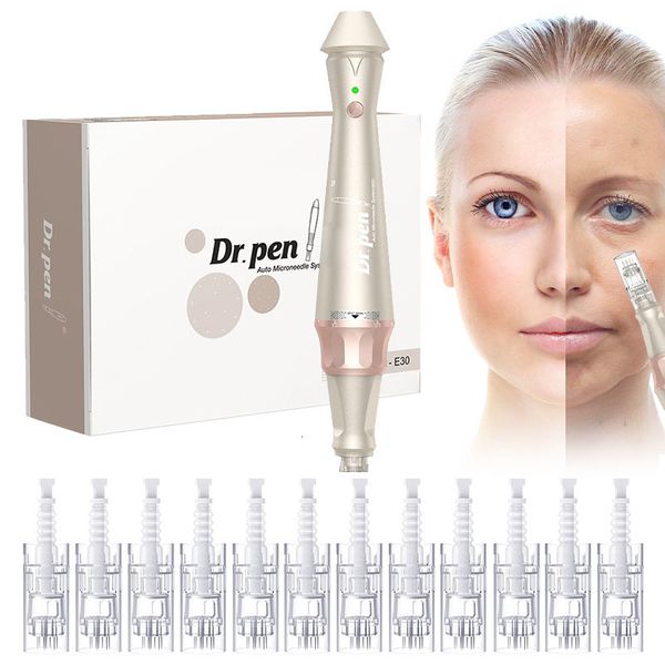 Gesichtsmassagegerät E30 Micro Needle Pen mit 12 Kartuschen Nano Wireless Hautpflegeset Skin Pen Micro Needle Pen Hautverjüngungsmaschine 230621