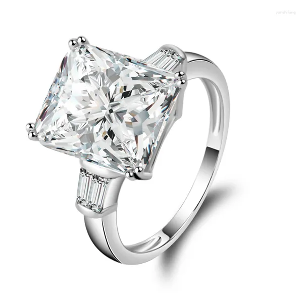 Bagues en grappe pour femmes carré 5 carats trois pierres gros bijoux bague en argent sterling 925 pur 5A zircone CZ fiançailles alliance cadeau