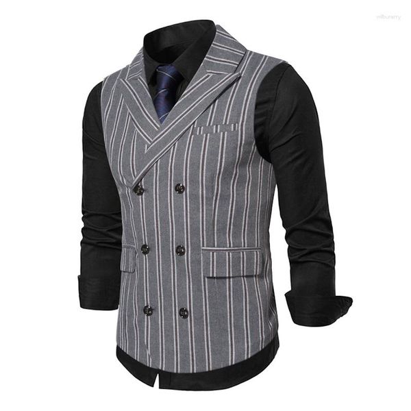 Gilet da uomo Gilet da uomo autunno e inverno doppio petto Gilet da uomo di taglia europea Casual Business Daily Stripe