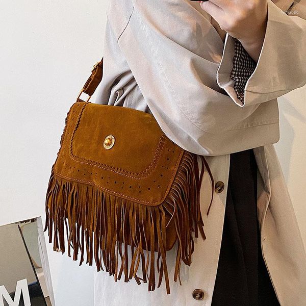 Abendtaschen Herbst und Winter Retro Matt Quaste Umhängetasche Bohemian Ethnischen Stil Solide Cross Body Hohe Qualität Mujer Bolso