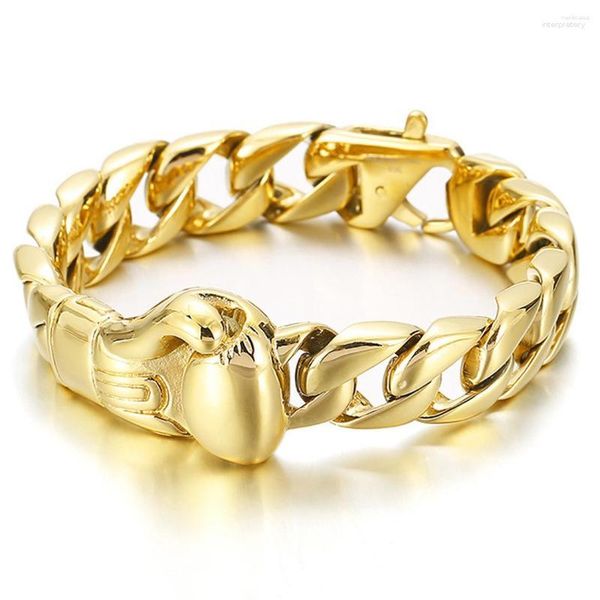 Ссылка браслетов Hiphop Rock Punk 18K Gold Color Boxing Boxer Glove Bracelet Chain Curb 316 нержавеющая сталь для модных мужчин