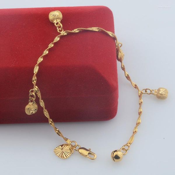 Pulseiras de elo Moda Feminina Meninas Ouro Amarelo Bola Pulseira Coração Moeda Corrente Jóias