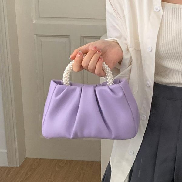 Borse da sera Borse eleganti da donna con increspature Borsa a tracolla da donna con manico in perle Piccola pochette Luxury Pu Girls Messenger Fashion Tote Purse