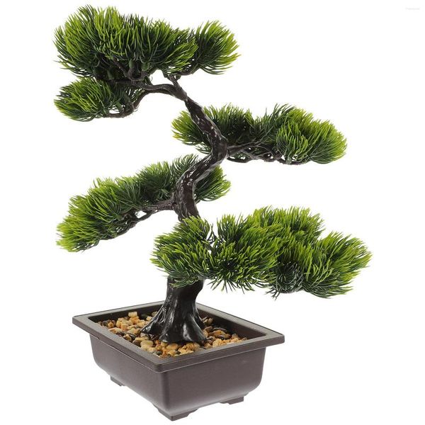 Flores decorativas Plantas de interior falsas Decorações de mesa Bonsai Árvore de pinho falso Mini casa artificial média