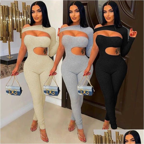 Damen Jumpsuits Strampler 2023 Damen Frühlingsmode Bodysuit Clubwear Halter Off Shoder Schwarze Kleidung Drop Delivery Bekleidung Clothi Dha3W