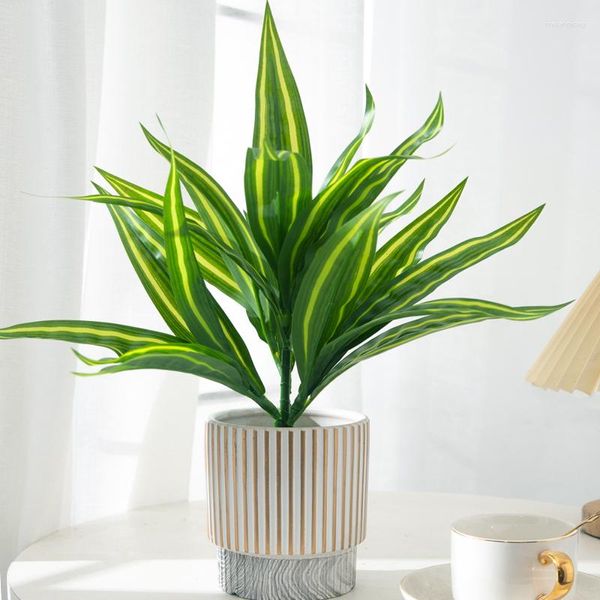 Flores decorativas 35cm 4Forks Plantas Tropicais Falsas Artificiais Folhas Pequenas Plástico Planta Verde Ramo Dracaena Árvore Para Decoração De Jardim De Casa