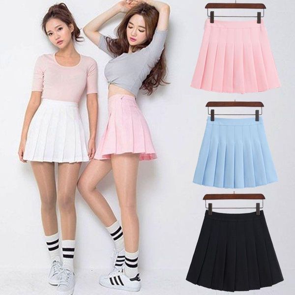 Saias moda feminina cintura alta saia plissada vento ulzzang cosplay kawaii harajuku feminino mini roupas curtas para mulheres