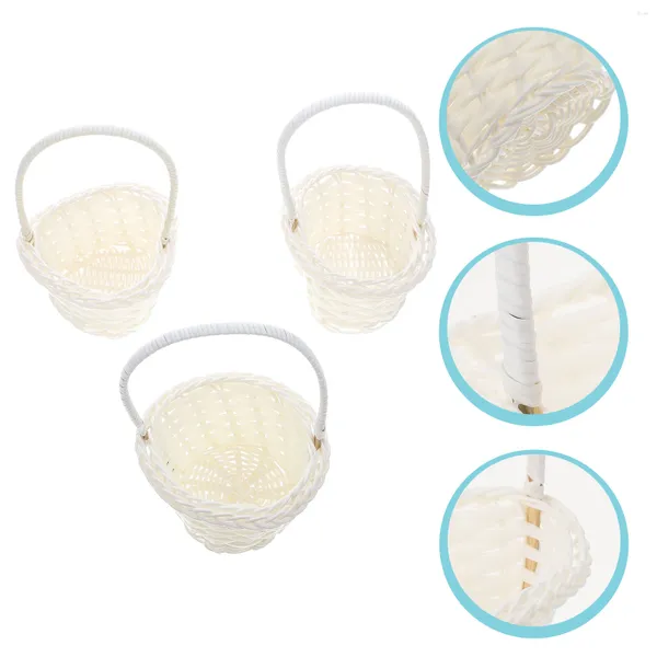 Conjuntos de Louça 3 Pçs Cestas de Rattan Cestas de Vegetais Handheld Tecido Recipiente de Lanche para Crianças Festa Infantil Doces Piquenique Trama de Plástico