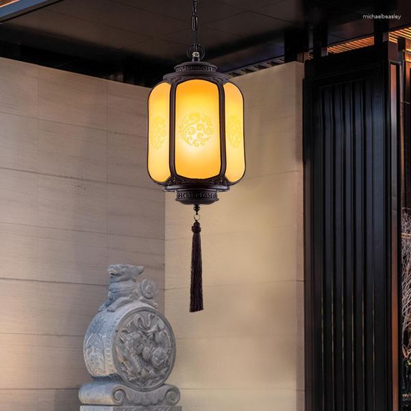 Lampade a sospensione in stile cinese per esterni piccola luce parco villa impermeabile lanterna lampadari a LED decorazione apparecchi di illuminazione
