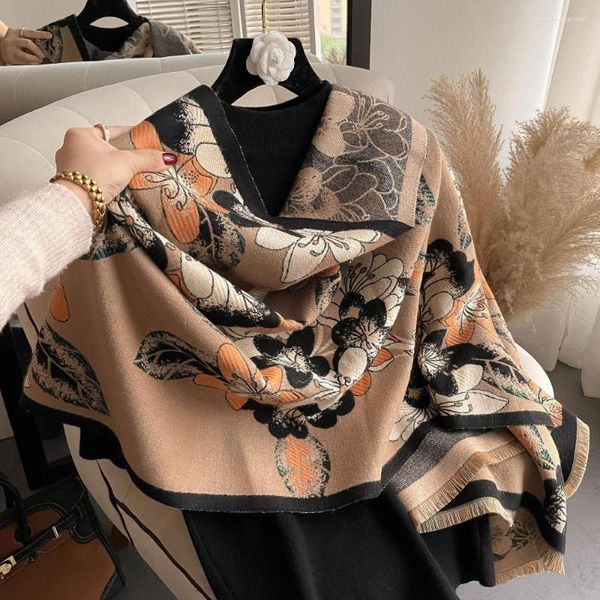 Cachecóis 2023 Inverno Feminino Cachecol Luxo Cashmere Envoltórios Grandes Xale Flor Estampada Pashmina Designer Bufandas Foulard Feminino