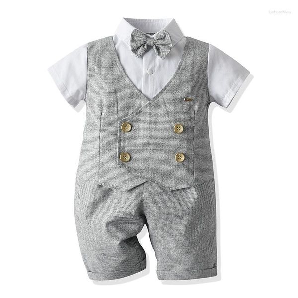 Kleidung Sets Baby Kinder Jungen Kleidung Set Baumwolle Bogen Vorne Kurzarm Plaid Shorts Sommer Dünne Kinder Anzug