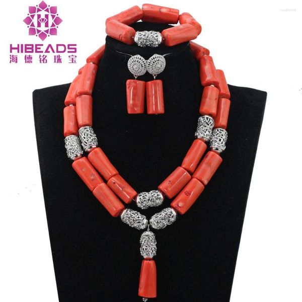 Colar Brincos Conjunto Moda Feminina Coral Contas Africanas Festa de Casamento Nigéria Bijuterias CG001