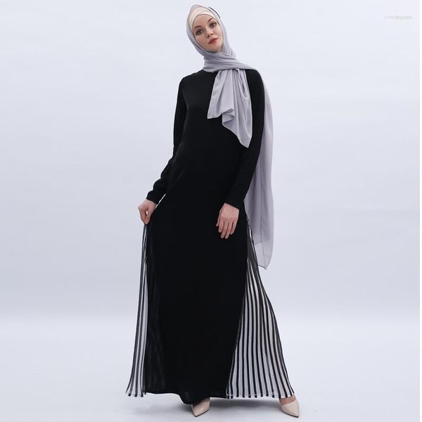 Abbigliamento etnico Moda musulmana Abito lungo nero da donna Abito da sera islamico Girocollo Figura intera Caftano Abaya sciolto Medio Oriente