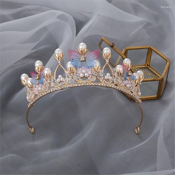 Fermagli per capelli Corona in lega per bambini Farfalla Principessa Performance Coiffure Copricapo Modello Walking Crystal Band Nuziale