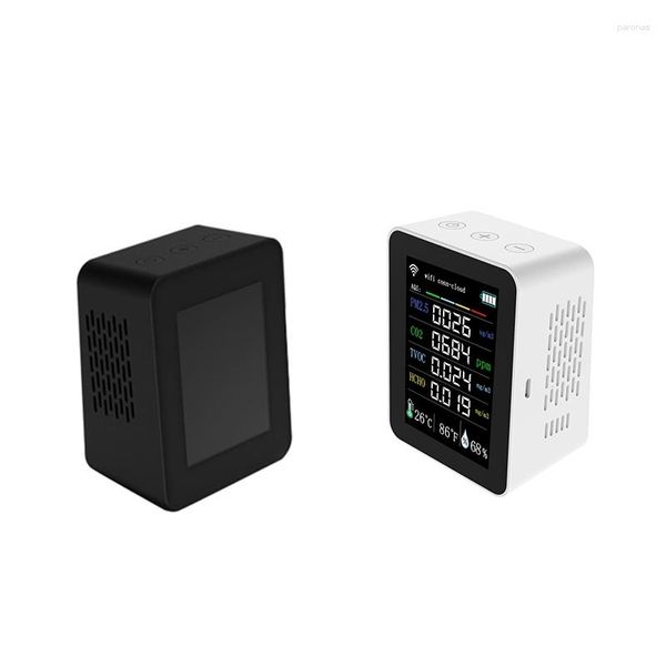 Tuya 7 in 1 WIFI rilevatore di qualità dell'aria PM2.5 TVOC CO2 CH2O Monitor di formaldeide nero