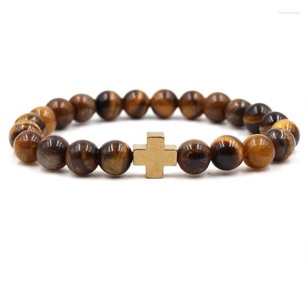 Strand Frisado Strands 2023 Moda Jóias Tiger Eye Scrub Pedra Homens Pulseira Ímã Preto Cruz Mulheres Casal Liga Metal Mão Raym22