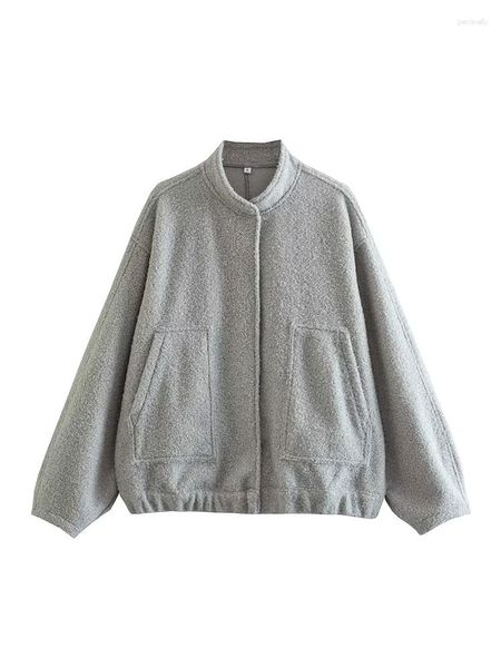 Giacche da donna Nlzgmsj Cappotto Bomber Capispalla grigio con bottoni Top manica lunga Allentato Inverno Donna calda Ins