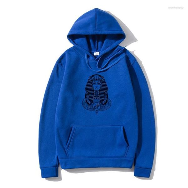 Felpe con cappuccio da uomo Felpa con cappuccio da uomo Faraone egiziano con simbolo Ankh alato Capispalla da uomo-Egyp Pagan Cotton Hoody Capispalla in pile estivo