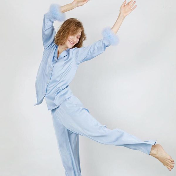 Kadın Mayo Banyosu Plaj için Çıkışlar Kadınlar 2023 Elbise Full Mayo Yaz Pantolon Pijamalar Uzun Kollu Mavi Tüy Biçerdöver İpek Katı