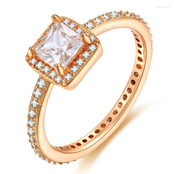 Alianças de casamento 2023 clássico champanhe rosa ouro cor anel quadrado zircônia cúbica cristal coquetel feminino joias simples 5-10