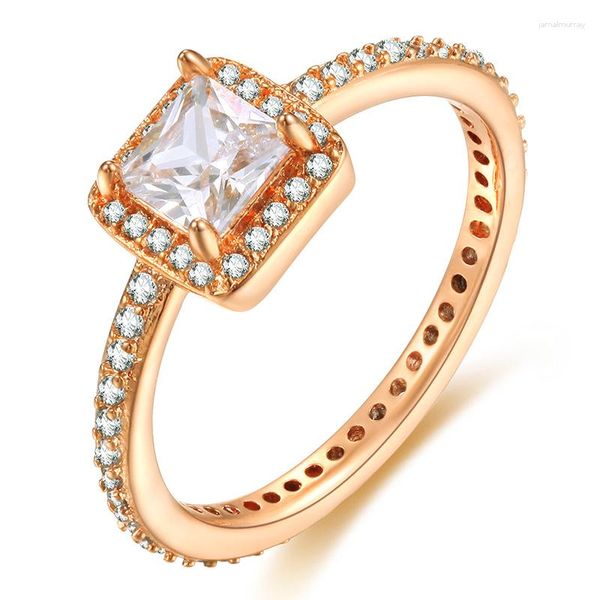 Fedi nuziali 2023 Classico Champagne Anello color oro rosa Quadrato Cubic Zirconia Crystal Cocktail Donna Gioielli semplici 5-10