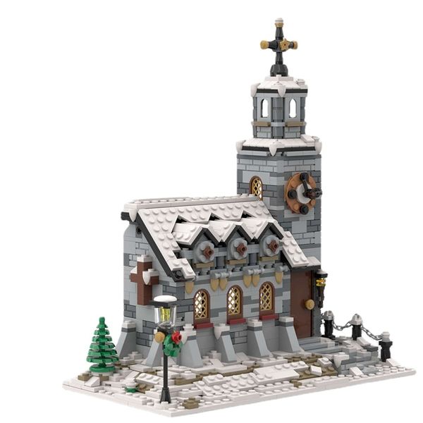 Зимняя деревенская церковная строительство комплект город Сити Стрит Снежный дом модульная архитектура кирпичная игрушка для детей рождественский подарок