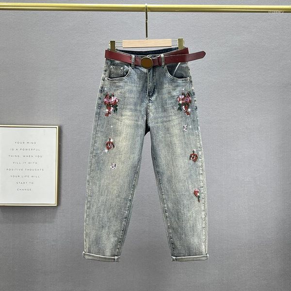 Jeans da donna Pantaloni Harem in denim da donna 2023 Moda primavera estate Vita alta Jeans larghi Ricamati con strass Ritagliata