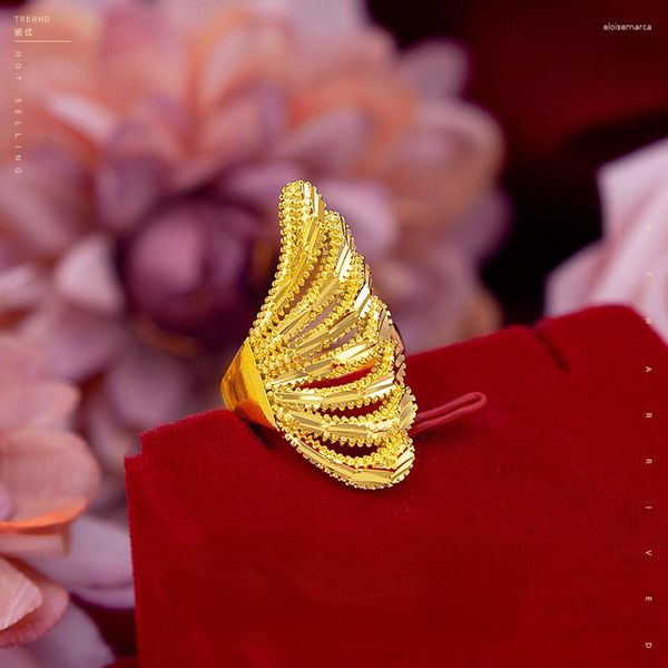 Кластерные кольца Винтажные женские цветочные кольцо Феникса для женщин Оригинальный чистый 24 -километровый золотой цвет женский палец