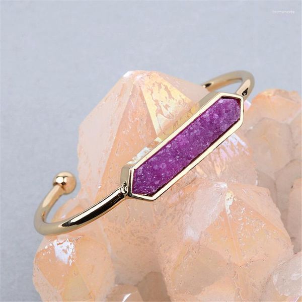 Strang Perlenstränge Großhandel 6 Teile/los Naturstein Amethystss Kupfer Offenes Armband Dame Gold Rose Druzy Drop Raym22