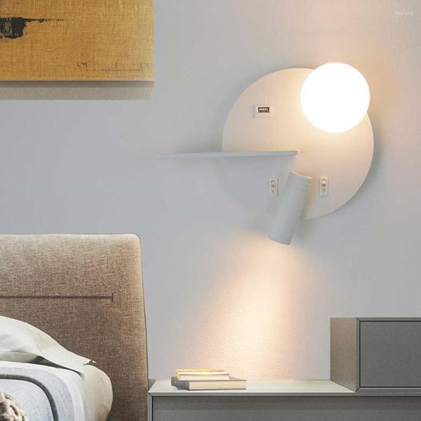 Настенная лампа алюминиевый прикроватный свет USB -интерфейс стильный домашняя спальня для чтения освещения белый правый тип 1